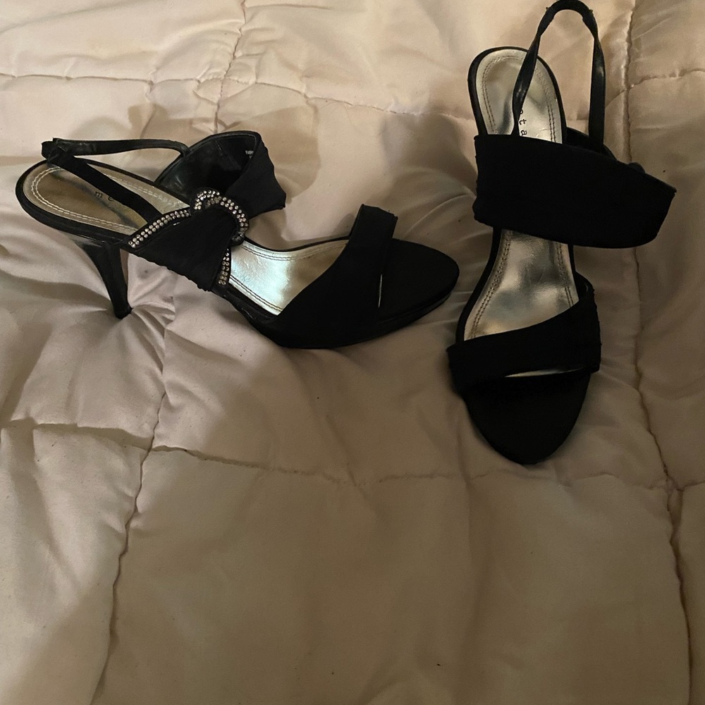 Black with rhinestones on side heels